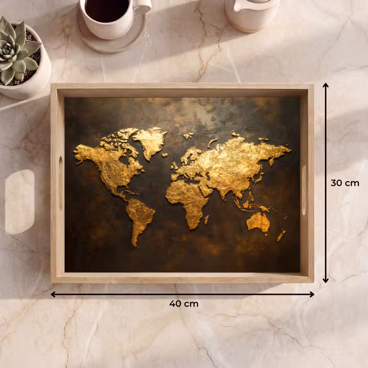 Dienblad - Wereldkaart - Goud - Roest — 7