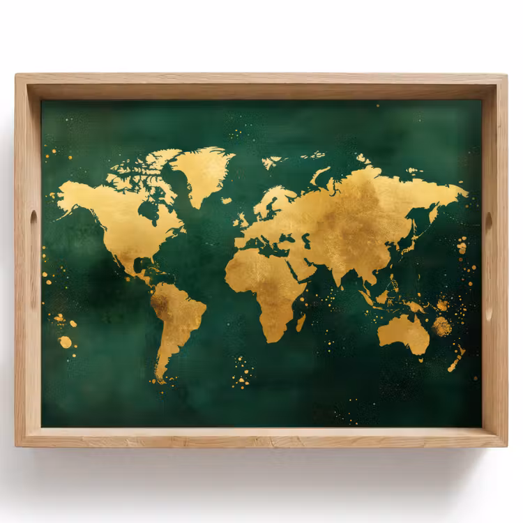 Dienblad - Wereldkaart - Groen - Goud — 1
