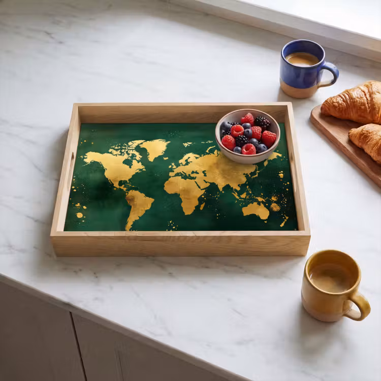 Dienblad - Wereldkaart - Groen - Goud — 3