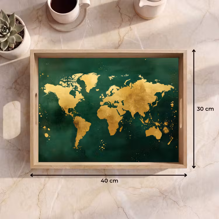 Dienblad - Wereldkaart - Groen - Goud — 7
