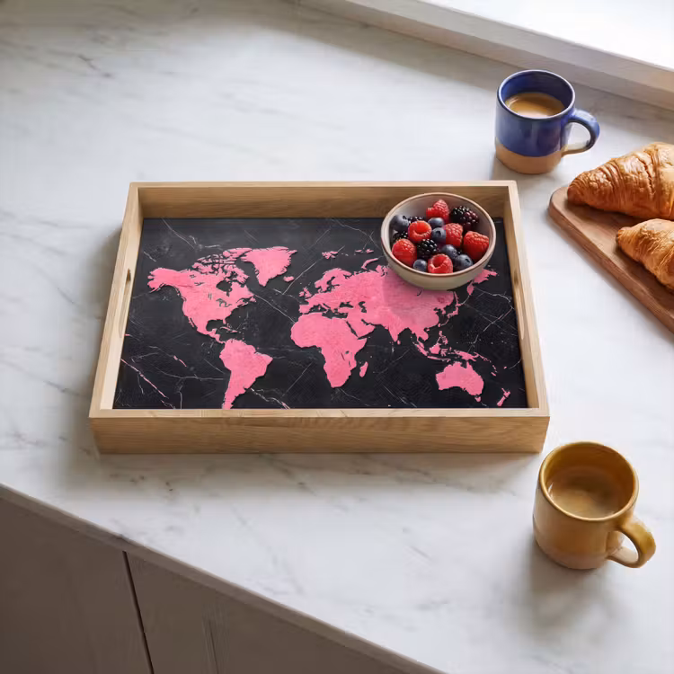 Dienblad - Wereldkaart - Roze - Marmer — 3