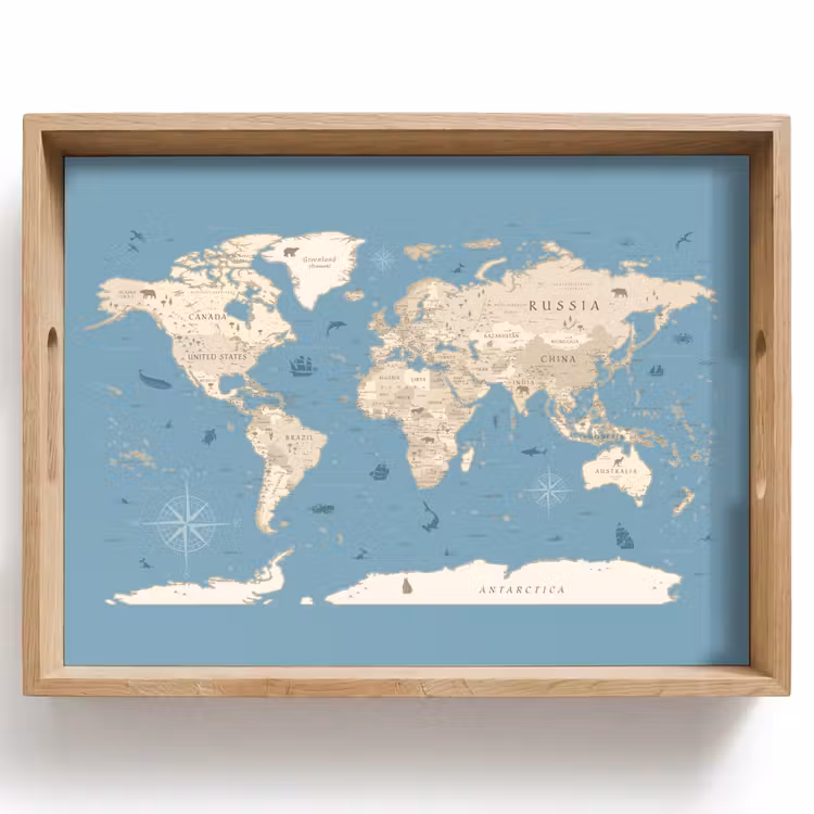 Dienblad - Wereldkaart - Oceaan - Realistisch - Blauw — 1