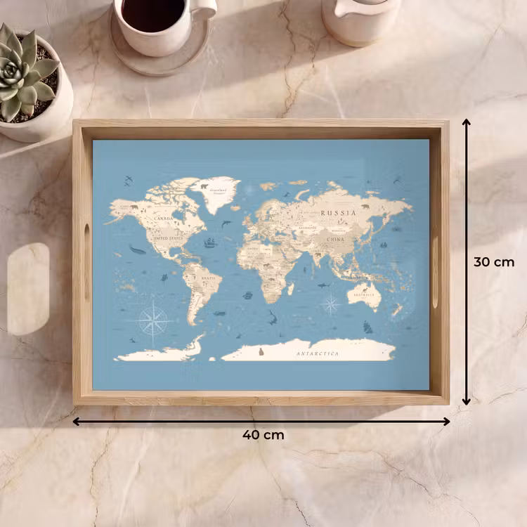 Dienblad - Wereldkaart - Oceaan - Realistisch - Blauw — 7