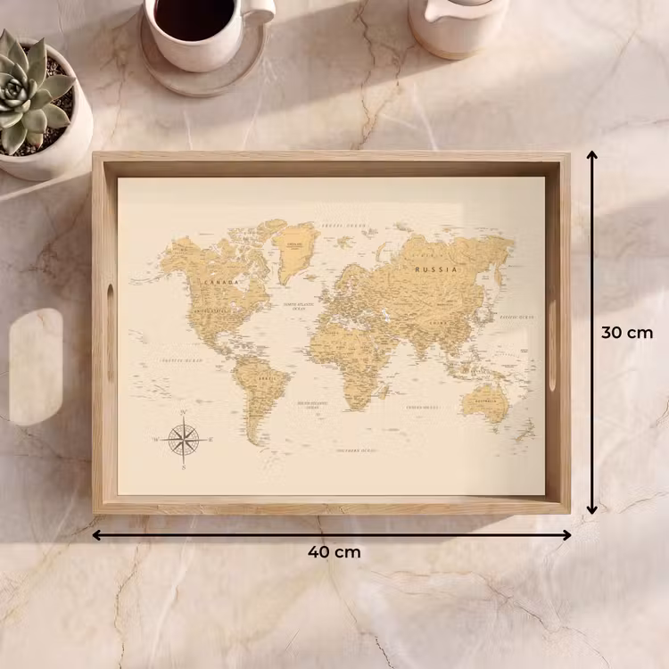 Dienblad - Wereldkaart - Realistisch - Beige — 7
