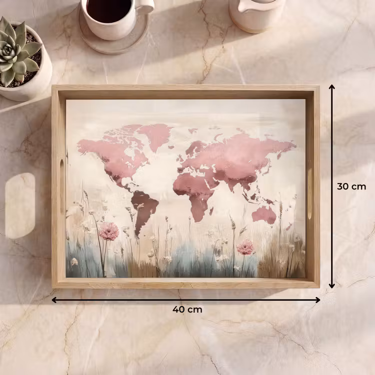 Dienblad - Wereldkaart - Roze - Bloemen — 7