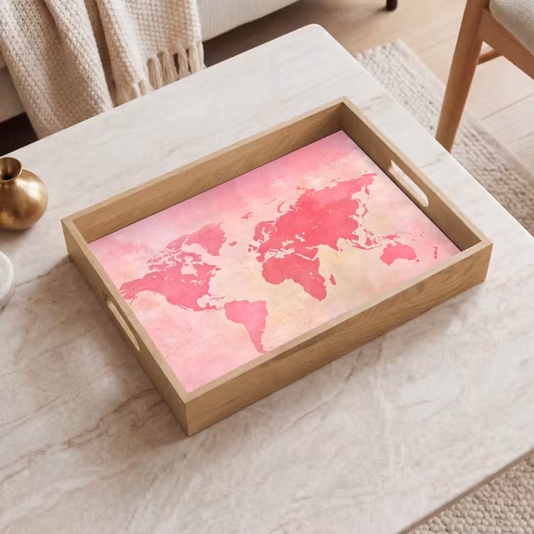 Dienblad - Wereldkaart - Roze - Vaag — 2