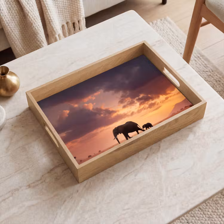 Dienblad - Olifanten - Grasland - Zonsondergang — 2