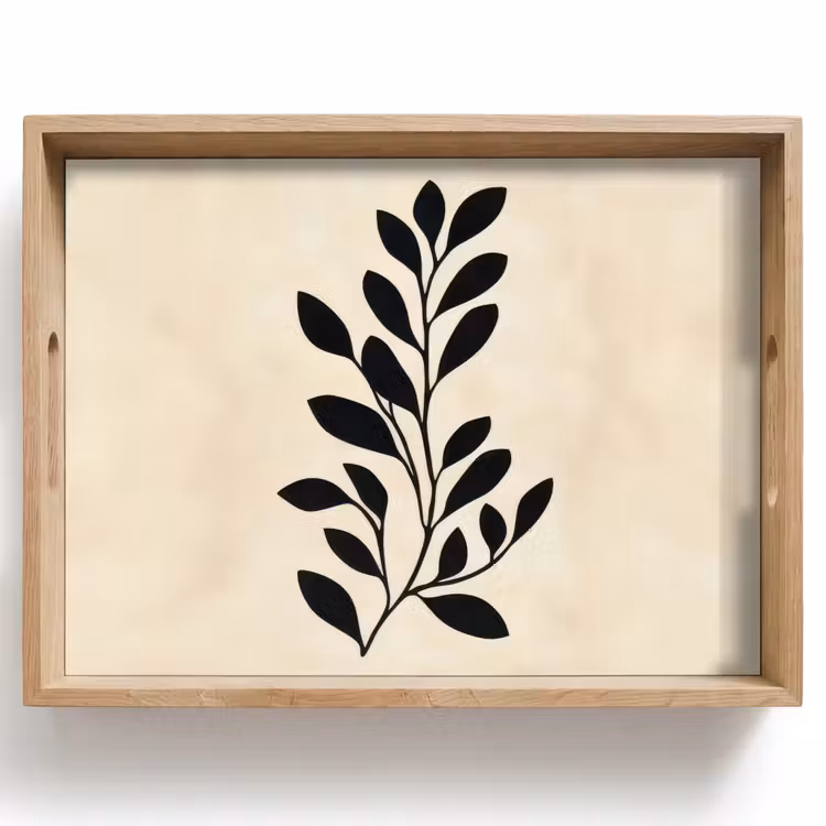 Dienblad - Minimalistisch - Tak - Bladeren - Zwart — 1