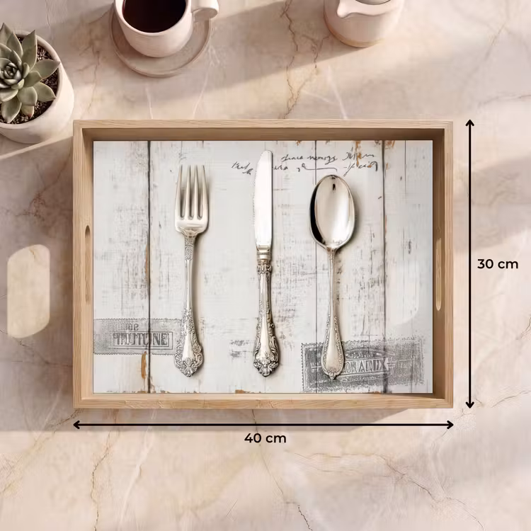 Dienblad - Zilver - Bestek - Hout — 7