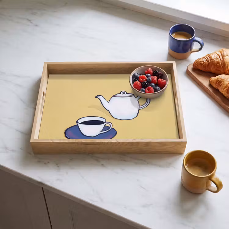 Dienblad - Theepot - Kopje - Beige - Illustratie — 3