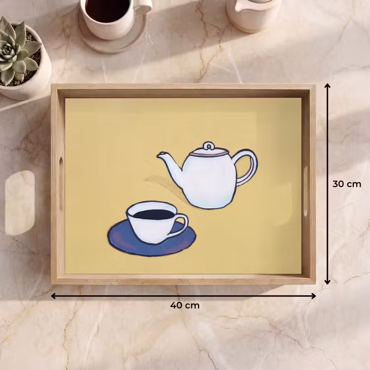Dienblad - Theepot - Kopje - Beige - Illustratie — 7