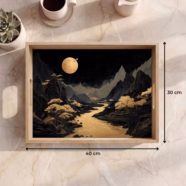 Dienblad - Gouden rivier - Bergen - Maan - Sterrenhemel — 7