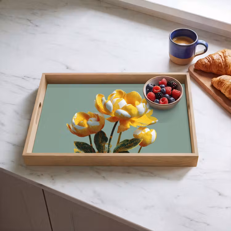 Dienblad - Bloemen - Geel - Bladeren - Structuur — 3