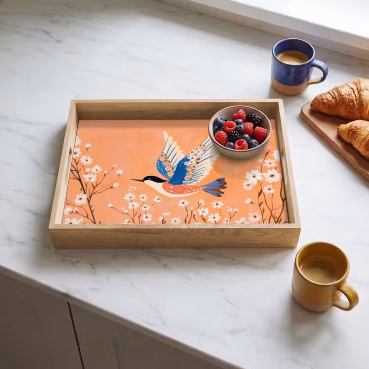 Dienblad - Vogel - Bloesemtakken - Warm - Kleurrijk — 3