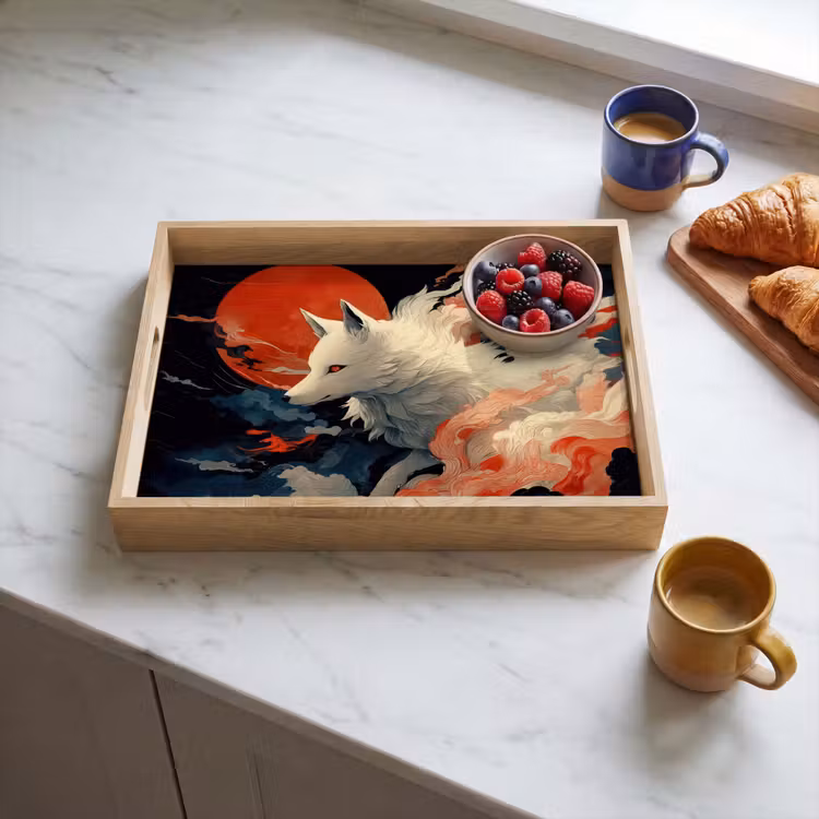 Dienblad - Witte vos - wolken - maan — 3