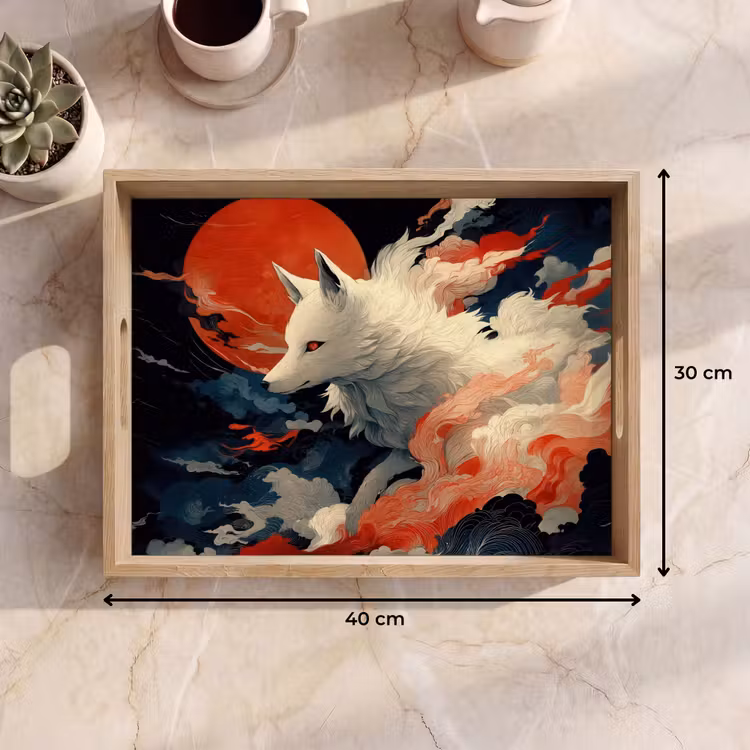 Dienblad - Witte vos - wolken - maan — 7