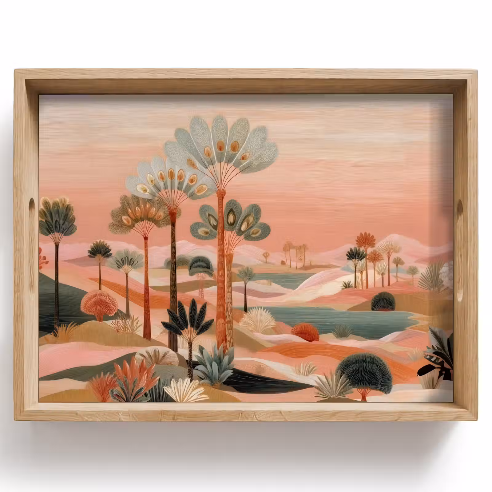 Dienblad - Roze landschap - Palmen - Water — 1