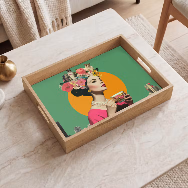 Dienblad - Retro - Vrouw - Stad - Zon — 2