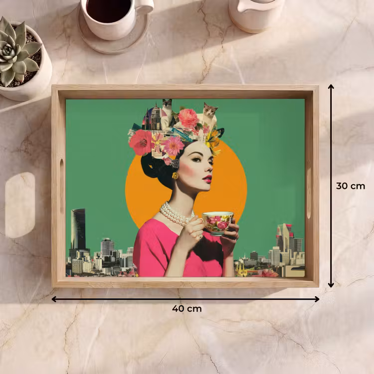 Dienblad - Retro - Vrouw - Stad - Zon — 7