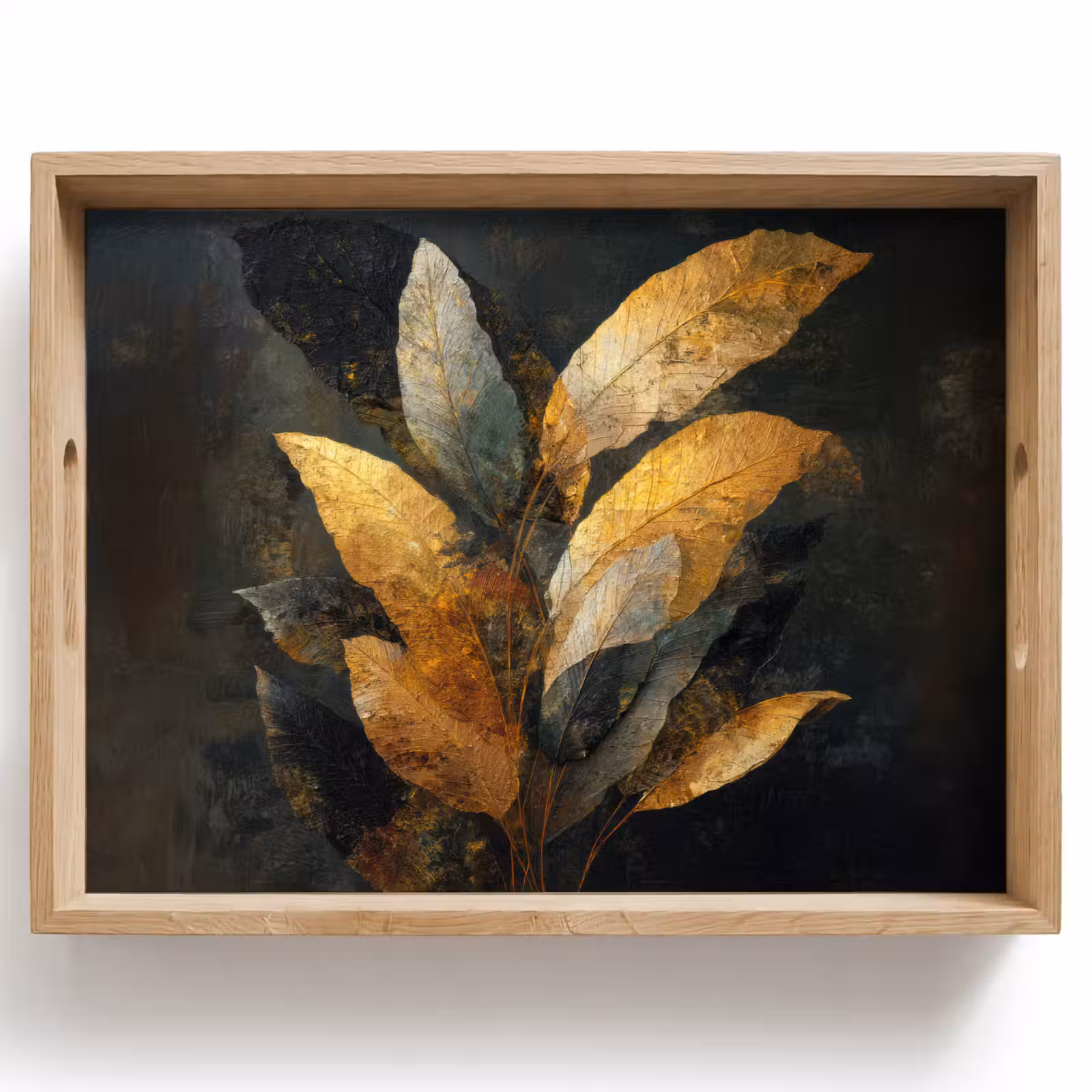 Dienblad - Gouden Bladcompositie – Botanische Luxe — 1