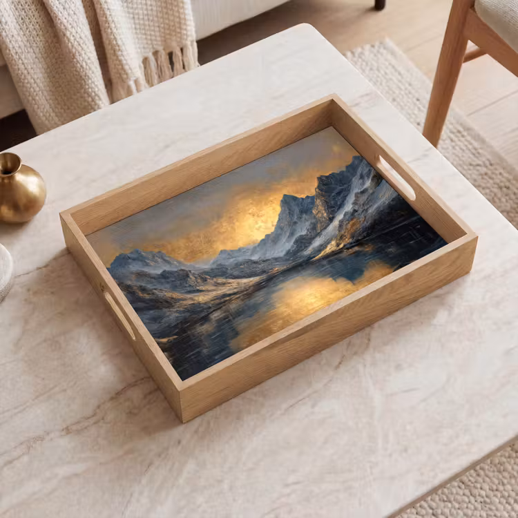 Dienblad - Berglandschap met Gouden Zonsondergang — 2