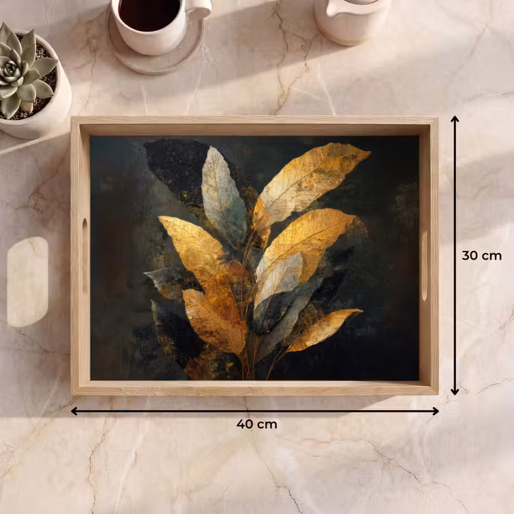 Dienblad - Gouden Bladcompositie – Botanische Luxe — 7
