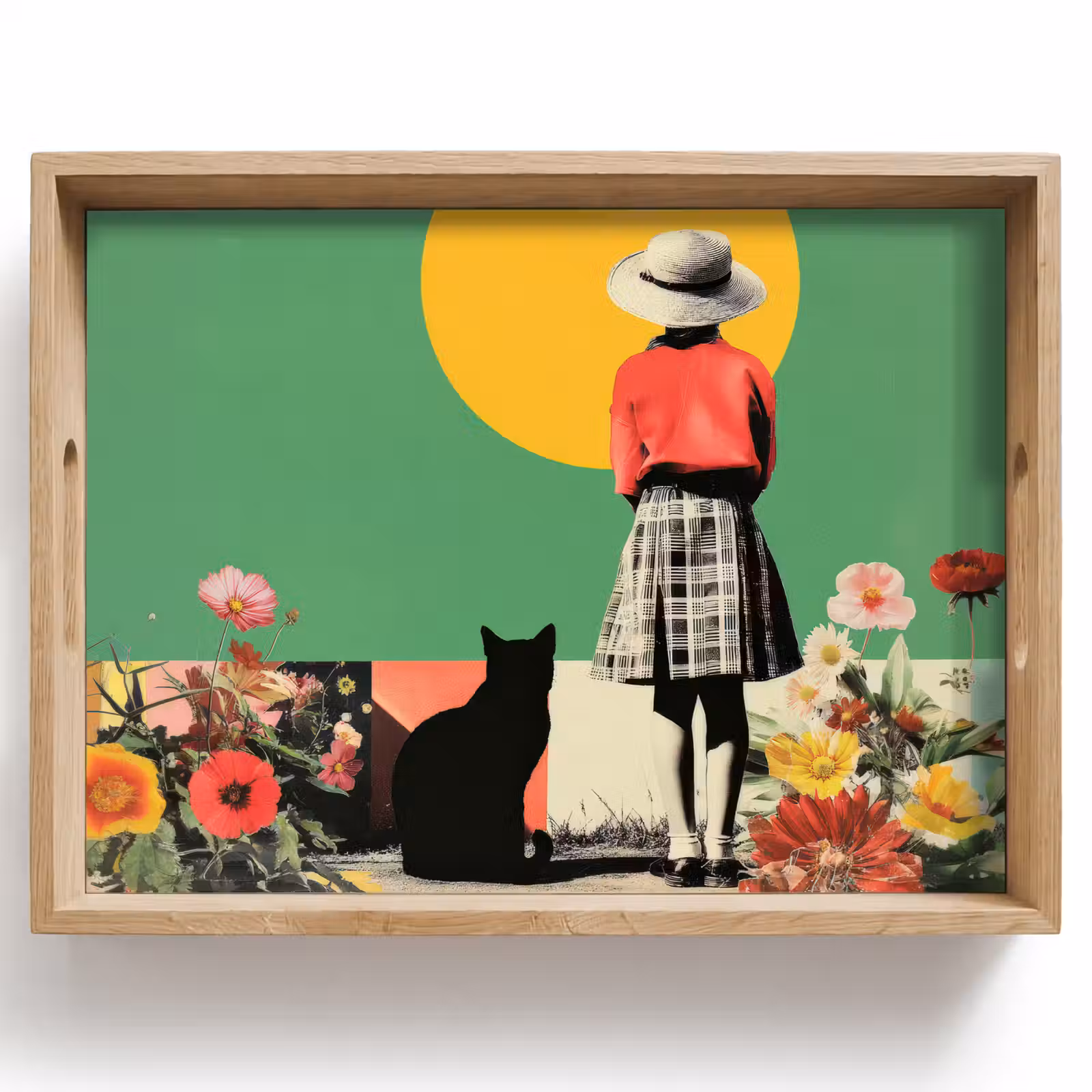 Dienblad - Retro - Meisje - Kat - Zon — 1
