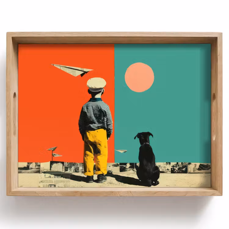 Dienblad - Retro - Jongen - Hond - Rood - Groen — 1