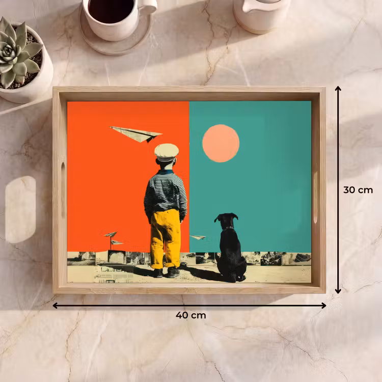 Dienblad - Retro - Jongen - Hond - Rood - Groen — 7