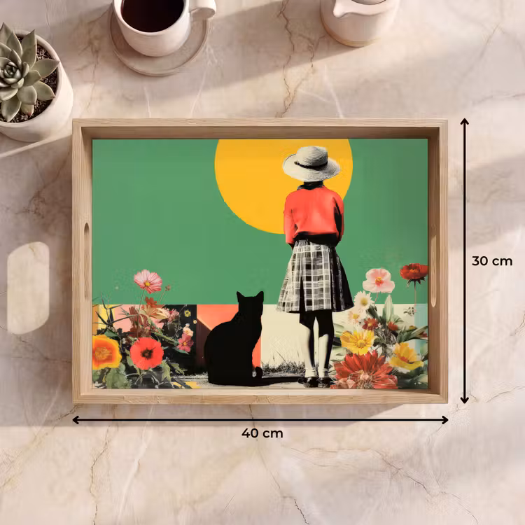 Dienblad - Retro - Meisje - Kat - Zon — 7