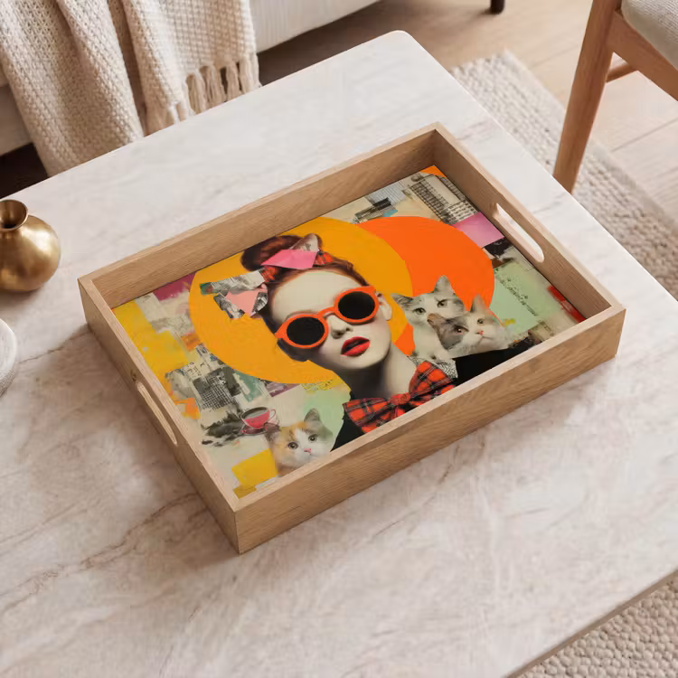 Dienblad - Vrouw - Bril - Strik - Retro — 2