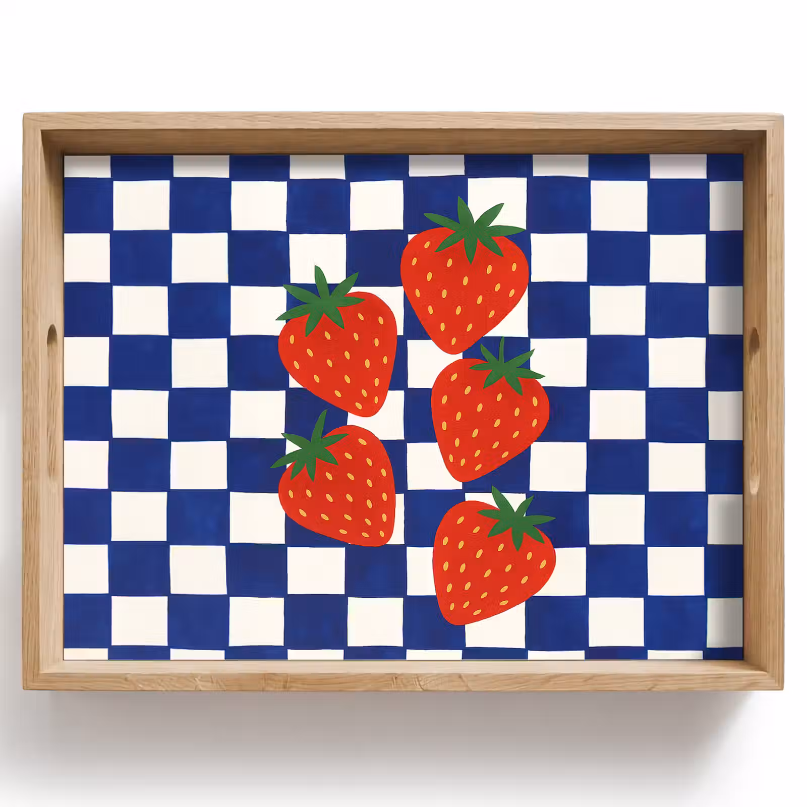Dienblad - Geblokt - Blauw - Aardbeien — 1