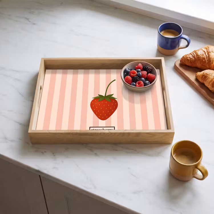Dienblad - Aardbei - Strepen - Minimalistisch - Rood — 3