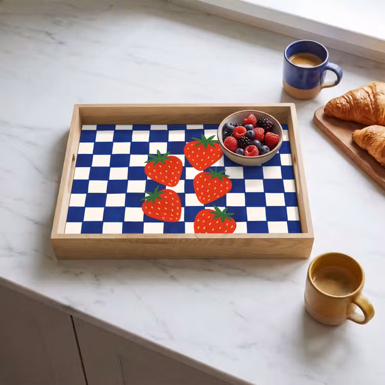 Dienblad - Geblokt - Blauw - Aardbeien — 3