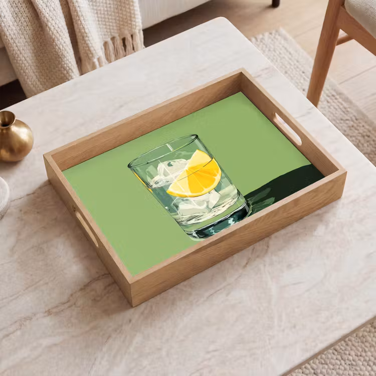 Dienblad - Glas - Citroen - Ijsblokjes - Groen — 2