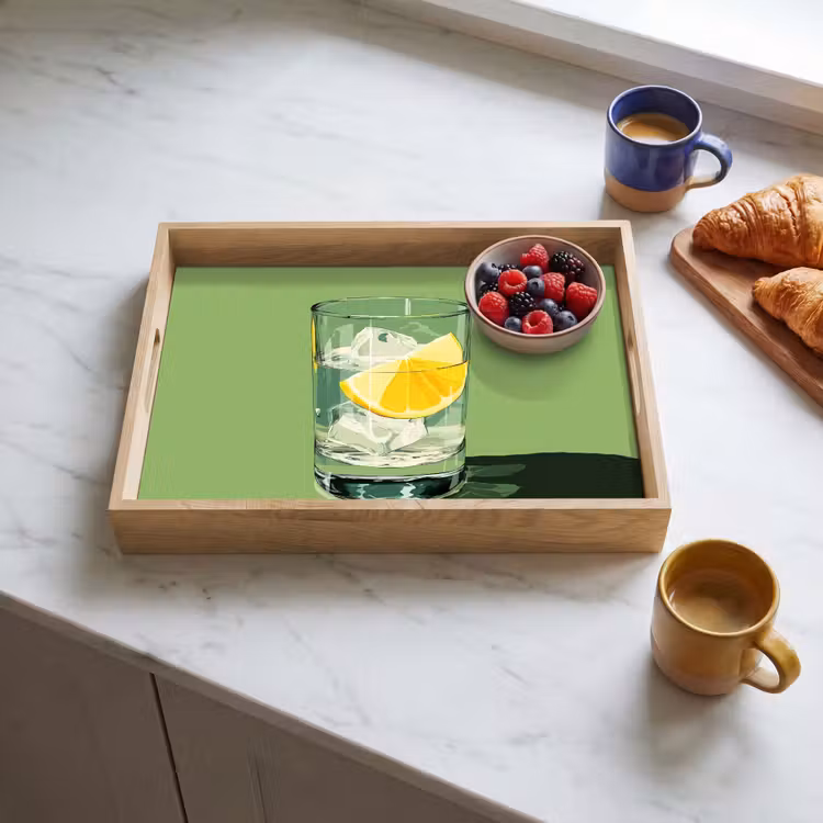Dienblad - Glas - Citroen - Ijsblokjes - Groen — 3