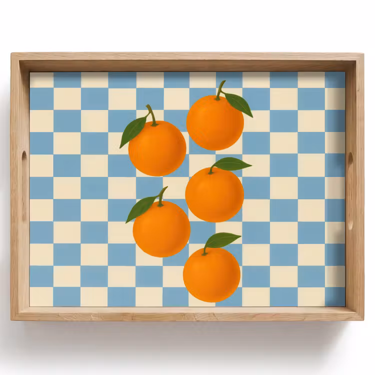 Dienblad - Sinaasappels - Blaadjes - Geblokt - Blauw — 1