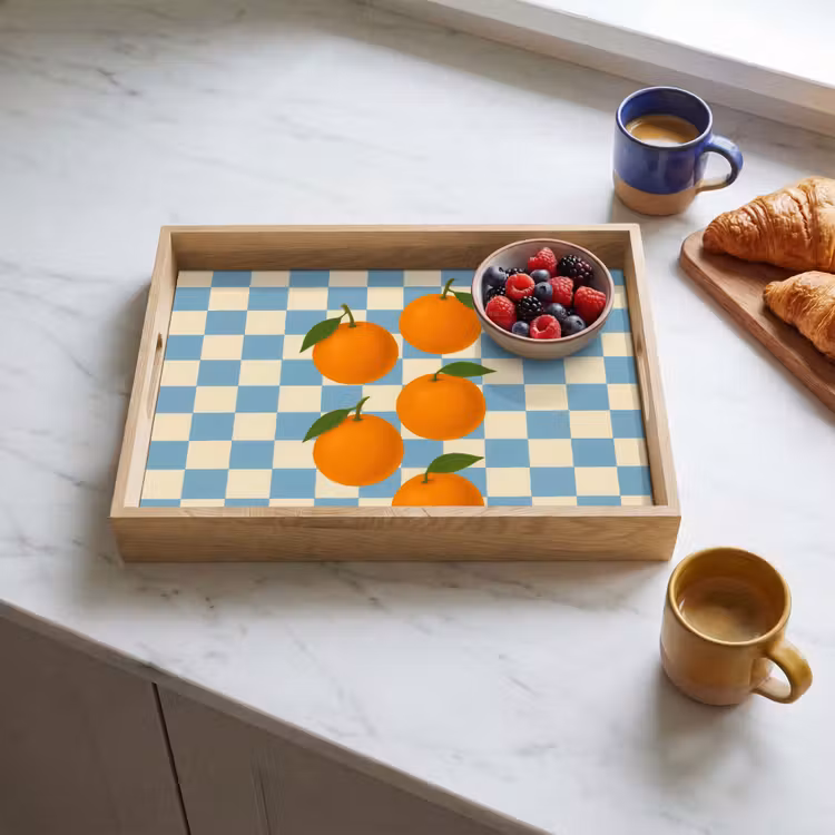 Dienblad - Sinaasappels - Blaadjes - Geblokt - Blauw — 3