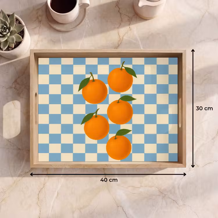 Dienblad - Sinaasappels - Blaadjes - Geblokt - Blauw — 7