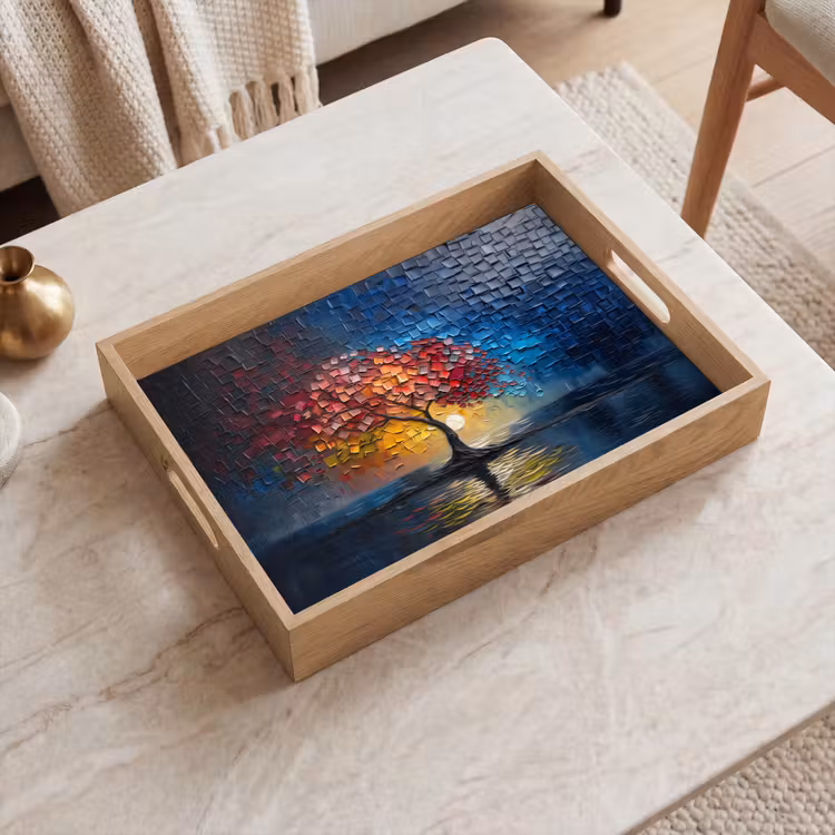 Dienblad - Boom - Blauw - Bladeren - Vakken — 2