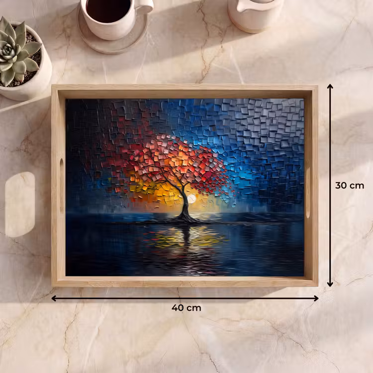 Dienblad - Boom - Blauw - Bladeren - Vakken — 7