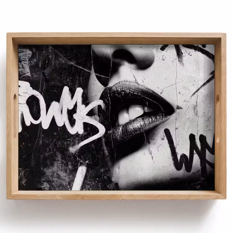 Dienblad - Gezicht - Mond - Graffiti - Zwart — 1