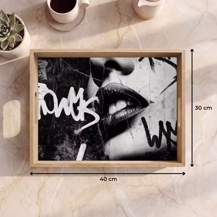 Dienblad - Gezicht - Mond - Graffiti - Zwart — 7