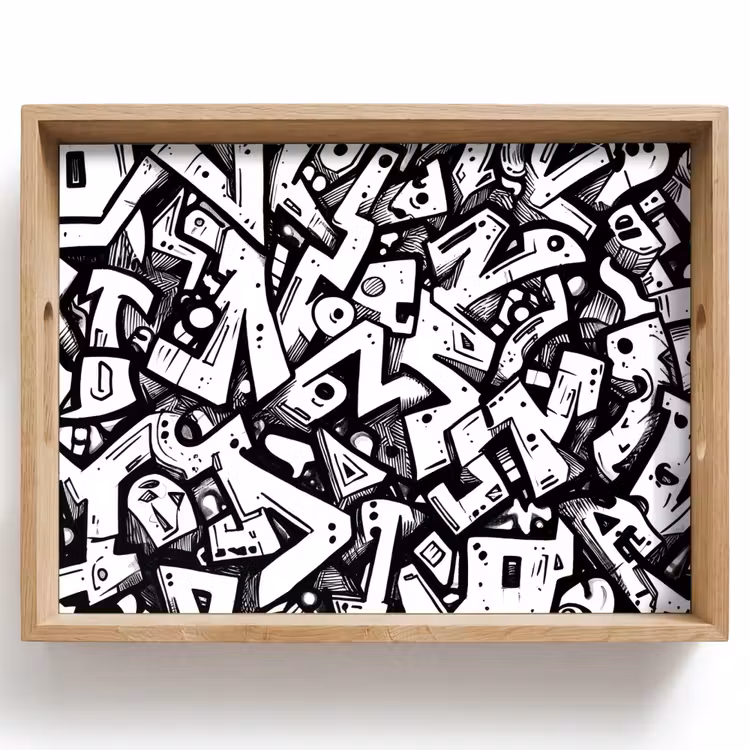 Dienblad - Vormen - Letters - Graffiti - Zwart — 1