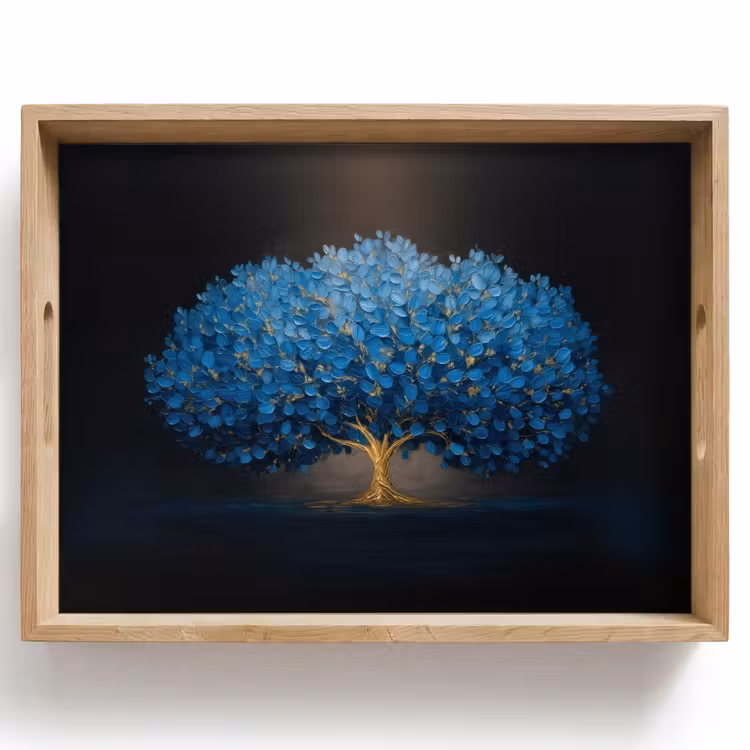 Dienblad - Boom - Blauw - Bladeren - Penseelstreken — 1