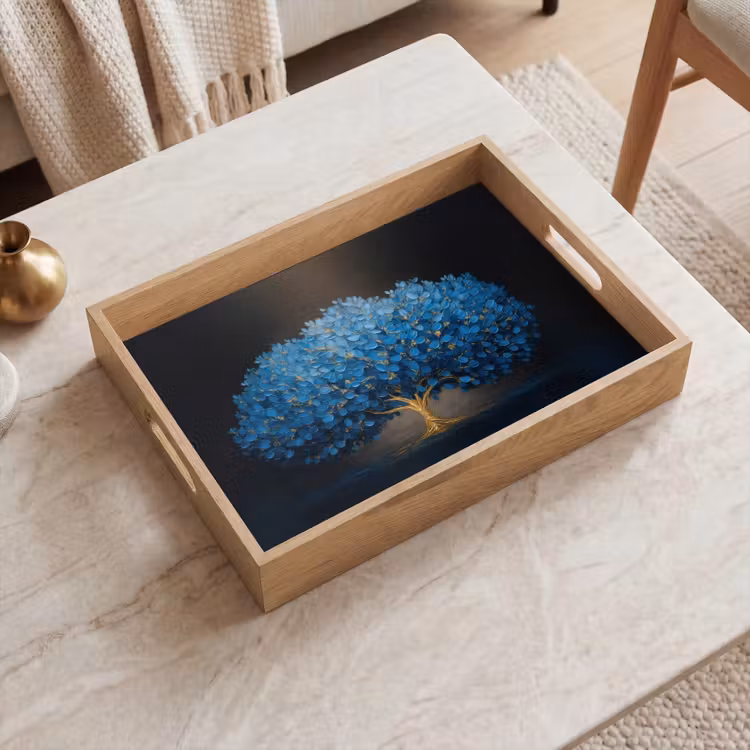 Dienblad - Boom - Blauw - Bladeren - Penseelstreken — 2