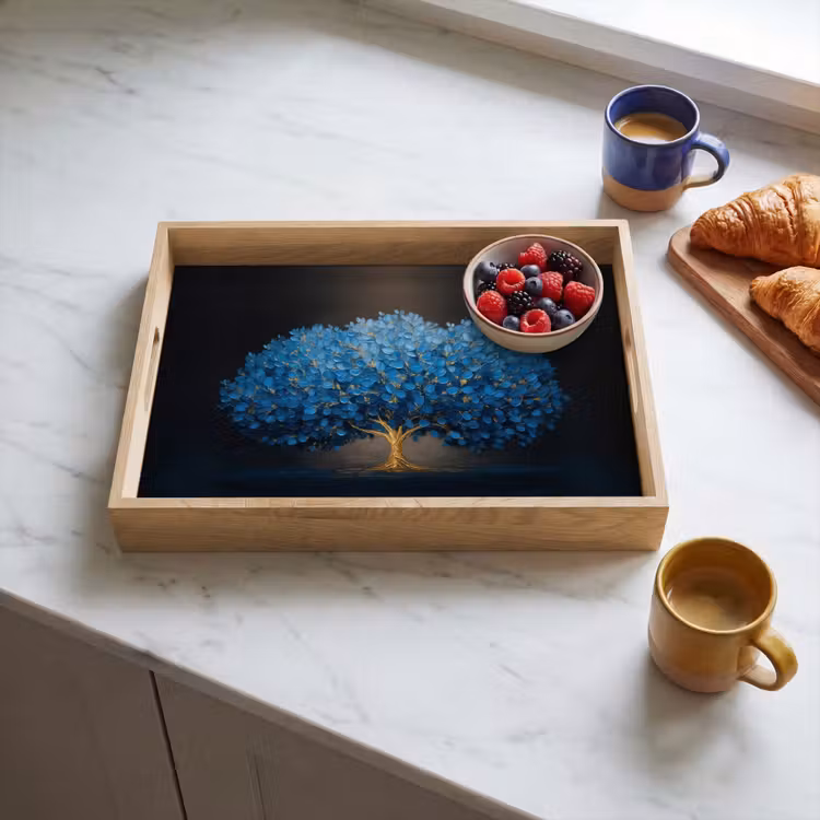 Dienblad - Boom - Blauw - Bladeren - Penseelstreken — 3