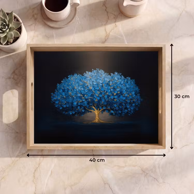 Dienblad - Boom - Blauw - Bladeren - Penseelstreken — 7