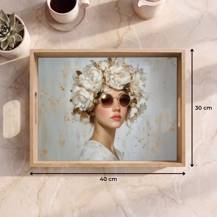 Dienblad - Schilderij - Vrouw - Zonnebril - Bloemenkrans — 7