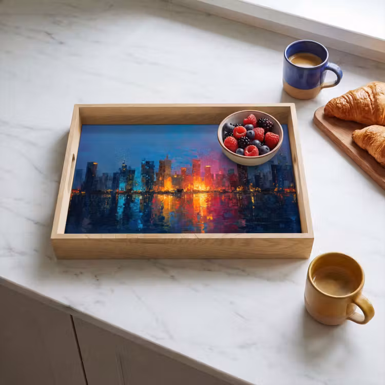 Dienblad - Skyline - Penseelstreken - Donkerblauw - Lichtgevend — 3